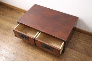 中古　美品　岩谷堂箪笥　菊幸作　ケヤキ材　引き出し2杯が嬉しい!力強い杢目が魅力のローボード(テレビボード、テレビ台、リビングボード、引き出し、チェスト)(R-050909)