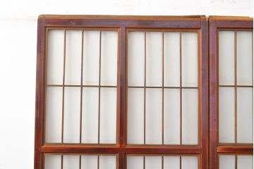 アンティーク建具　赤褐色の木肌が美しい、品が漂うガラス戸2枚セット(引き戸)(R-050910)