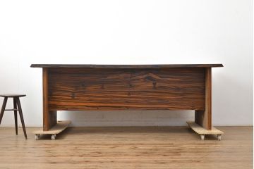 和製ヴィンテージ　ビンテージ家具　激レア品　希少品!縞黒檀材の無垢材を使用した贅沢な両袖机(プレジデントデスク、ワークデスク、在宅ワーク、在宅用)(R-050911)