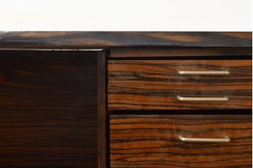 和製ヴィンテージ　ビンテージ家具　激レア品　希少品!縞黒檀材の無垢材を使用した贅沢な両袖机(プレジデントデスク、ワークデスク、在宅ワーク、在宅用)(R-050911)