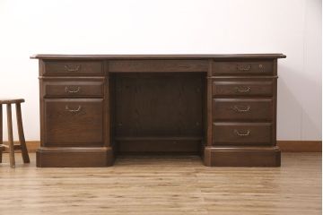 中古　美品　カリモク家具(karimoku)　DOMANI(ドマーニ)　QUEENS LIFE(クイーンズライフ)シリーズ　クラシカルな佇まいが魅力のプレジデントデスク(両袖机、在宅ワーク、在宅用ワークデスク)(定価約35万円)(R-050914)