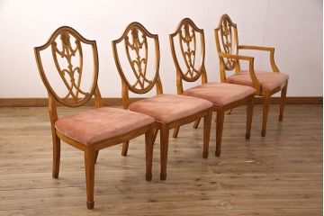 中古　DREXEL HERITAGE(ドレクセルヘリテイジ)　Et Cetera(エトセトラ)　優雅な雰囲気を漂わせるダイニングチェア4脚セット(アームチェア、椅子)(R-050918)