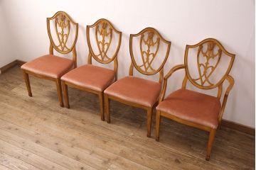 中古　DREXEL HERITAGE(ドレクセルヘリテイジ)　Et Cetera(エトセトラ)　優雅な雰囲気を漂わせるダイニングチェア4脚セット(アームチェア、椅子)(R-050918)