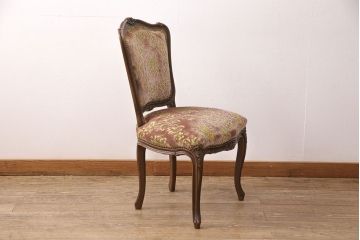 中古　美品　カリモク家具(karimoku)　domani(ドマーニ)　LouisXV(ルイXV)シリーズ　金華山張りのファブリックが高級感をエレガントな雰囲気を高めるダイニングチェア(定価約20万円)(R-050929)