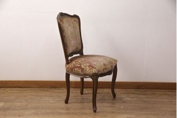 中古　美品　カリモク家具(karimoku)　domani(ドマーニ)　LouisXV(ルイXV)シリーズ　金華山張りのファブリックが高級感をエレガントな雰囲気を高めるダイニングチェア(定価約20万円)(R-050932)
