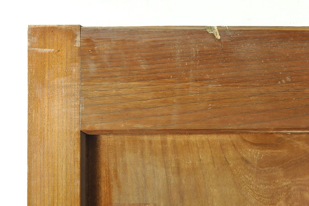 和製アンティーク　新潟産　総ケヤキ材一枚板　恵比寿天の金具が縁起の良い蔵戸(引き戸、建具、玄関戸)(R-050939)