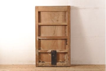 和製アンティーク　新潟産　総ケヤキ材一枚板　恵比寿天の金具が縁起の良い蔵戸(引き戸、建具、玄関戸)(R-050939)