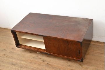 中古　美品　岩谷堂箪笥　菊幸作　ケヤキ材　左右対称の杢目が目を引くローボード(テレビボード、テレビ台、リビングボード)(R-050940)
