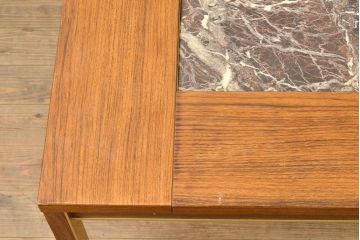 中古　デンマーク家具　bendixen design(ベンディクセン)社　ローズウッド材　チーク材　真鍮装飾と大理石の天板が高級感を演出するセンターテーブル(コーヒーテーブル、ローテーブル、北欧)(R-050952)