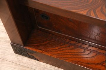 中古　美品　国産民芸家具　黒い金具と力強い杢目が堂々とした存在感を放つ置き床(ローボード、テレビ台)(R-050954)