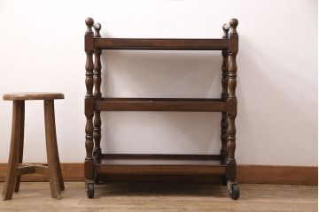 中古　美品　松本民芸家具　上品な雰囲気醸し出すA型ワゴン(キッチンワゴン、キャスターワゴン)(定価約12万円)(R-050961)