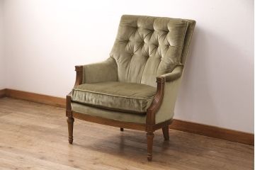 中古　DREXEL HERITAGE(ドレクセルヘリテイジ)　くすみがかったグリーンカラーが落ち着いた雰囲気を醸し出すイージーチェア(1人掛けソファ)(定価約50万円)(R-050967)