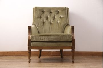 中古　DREXEL HERITAGE(ドレクセルヘリテイジ)　くすみがかったグリーンカラーが落ち着いた雰囲気を醸し出すイージーチェア(1人掛けソファ)(定価約50万円)(R-050967)