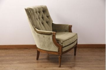 中古　DREXEL HERITAGE(ドレクセルヘリテイジ)　くすみがかったグリーンカラーが落ち着いた雰囲気を醸し出すイージーチェア(1人掛けソファ)(定価約50万円)(R-050967)