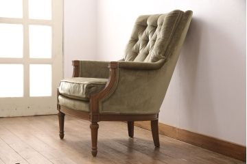 中古　DREXEL HERITAGE(ドレクセルヘリテイジ)　くすみがかったグリーンカラーが落ち着いた雰囲気を醸し出すイージーチェア(1人掛けソファ)(定価約50万円)(R-050967)