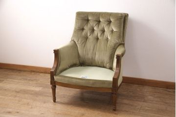 中古　DREXEL HERITAGE(ドレクセルヘリテイジ)　くすみがかったグリーンカラーが落ち着いた雰囲気を醸し出すイージーチェア(1人掛けソファ)(定価約50万円)(R-050967)