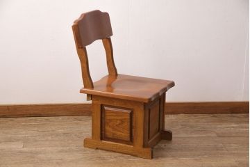 中古　伝統木芸士　石橋武士作　ケヤキ材　上質な和の空間づくりに活躍する1人掛けベンチ(チェア・椅子)(定価7万8千円)(R-050970)
