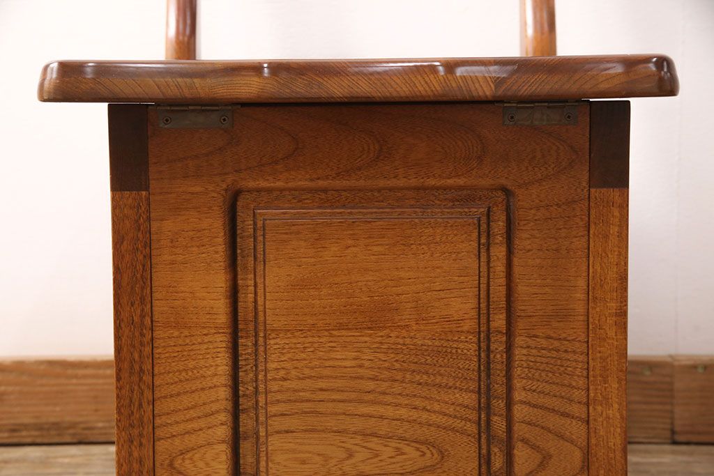 中古　伝統木芸士　石橋武士作　ケヤキ材　上質な和の空間づくりに活躍する1人掛けベンチ(チェア・椅子)(定価7万8千円)(R-050970)