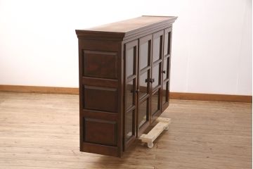 中古　美品　松本民芸家具　脚(台輪)付きリメイク　和モダンな空間づくりにおすすめのサイドボード(収納棚、食器棚、キャビネット)(R-50976)
