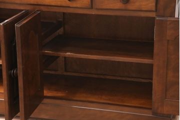 中古　美品　松本民芸家具　和・洋どちらの空間にも合わせやすいシックなサイドボード(収納棚、戸棚、カウンターテーブル、キャビネット)(R-050977)