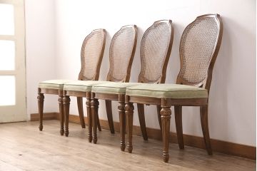 中古　DREXEL HERITAGE(ドレクセルヘリテイジ)　メッシュの背もたれが軽やかな印象を放つダイニングチェア4脚セット(イス、椅子)(定価約120万円)(R-050998)