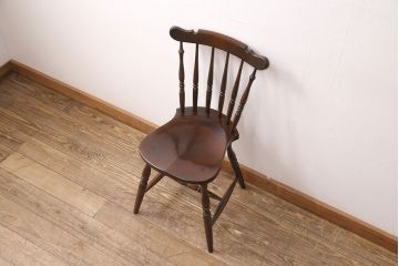 中古　松本民芸家具　挽き物のデザインが美しいSPスピンドルチェア(ダイニングチェア、椅子、板座チェア)(R-050999)