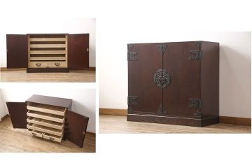 中古　岩谷堂箪笥　台輪付きリメイク　和の趣あふれる衣装盆付きサイドボード(引き出し、着物箪笥、衣装タンス、サイドチェスト、収納棚)(R-051001)