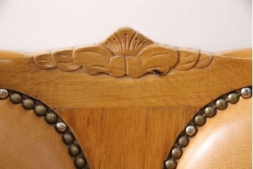 ジャンク品　ナラ材　背もたれなどの凝ったつくりがお洒落なカットチェア3脚セット(スタイリングチェア、バーバーチェア、回転イス)(R-051008)