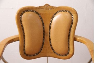 ジャンク品　ナラ材　背もたれなどの凝ったつくりがお洒落なカットチェア3脚セット(スタイリングチェア、バーバーチェア、回転イス)(R-051008)