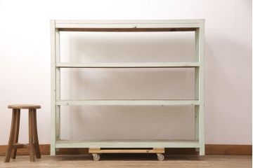 アンティーク家具　昭和初期　爽やかなミントカラーが魅力のオープンラック(飾り棚、陳列棚、飾り台、店舗什器、本棚)(R-051010)