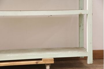 アンティーク家具　昭和初期　爽やかなミントカラーが魅力のオープンラック(飾り棚、陳列棚、飾り台、店舗什器、本棚)(R-051010)
