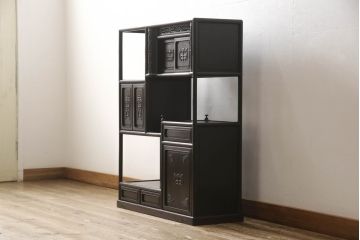 和製アンティーク　指物家具　紫檀(シタン)無垢材　独特な模様がアジアン風な雰囲気を演出する時代飾り棚(茶棚、収納棚、戸棚)(R-051012)