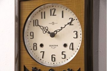 アンティーク時計　精工舎(SEIKOSHA、セイコー)　21DAY　電池式　昭和レトロな雰囲気あふれる柱時計(振り子時計、掛け時計、古時計)(R-051014)