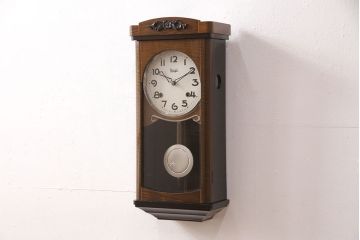 アンティーク時計　昭和中期　Meiji(明治時計社)　ゼンマイ式　クラシカルな雰囲気溢れる大振りの掛け時計(振り子時計、柱時計、古時計)(R-051016)
