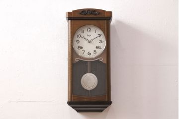 アンティーク時計　昭和中期　Meiji(明治時計社)　ゼンマイ式　クラシカルな雰囲気溢れる大振りの掛け時計(振り子時計、柱時計、古時計)(R-051016)
