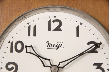 アンティーク時計　昭和中期　Meiji(明治時計社)　ゼンマイ式　クラシカルな雰囲気溢れる大振りの掛け時計(振り子時計、柱時計、古時計)(R-051016)