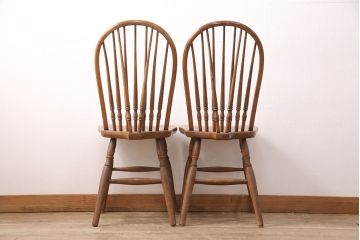 和製ヴィンテージ　秋田木工　温かい空間づくりに活躍するスティックバックチェア2脚セット(ダイニングチェア、椅子、ビンテージ)(R-051018)
