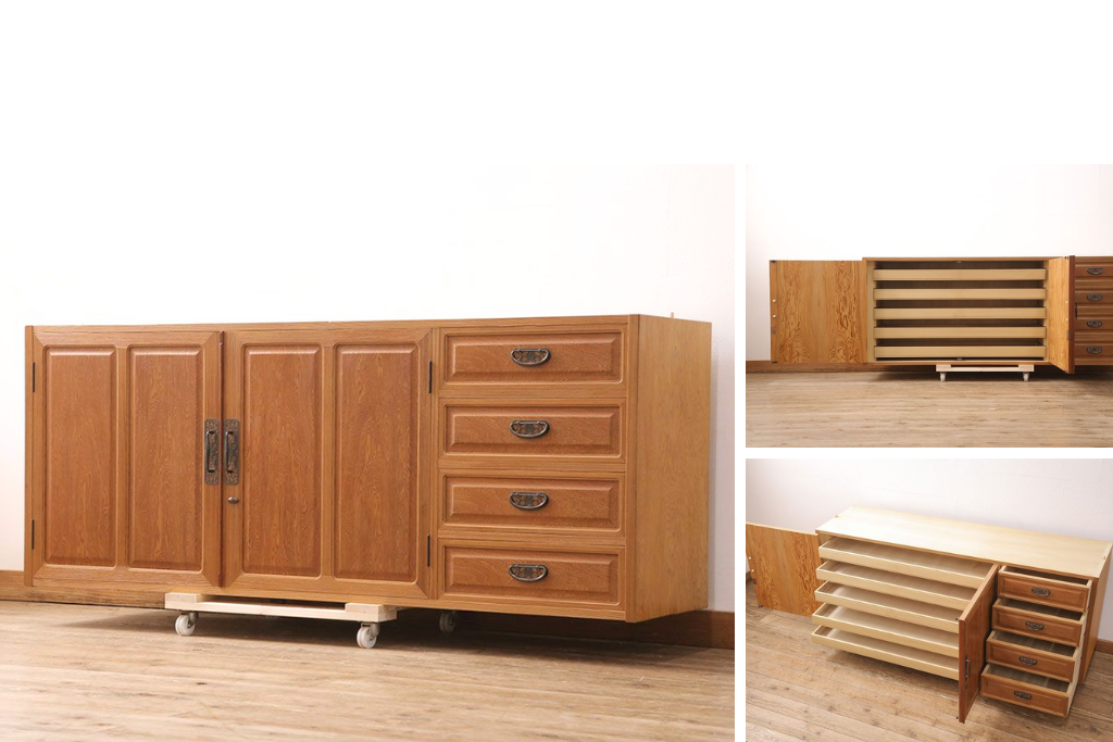 《天板・台輪取り付け加工費込み》中古　国産高級家具　屋久杉・中桐材　屋久杉の杢目が美しいサイドボード　(R-051023)