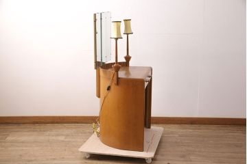 イギリスヴィンテージ　E.GOMME社　オーク材　希少品!レトロな照明付きのビンテージドレッサー&スツールセット(化粧台、三面鏡、鏡台、イス、椅子)(R-051033)