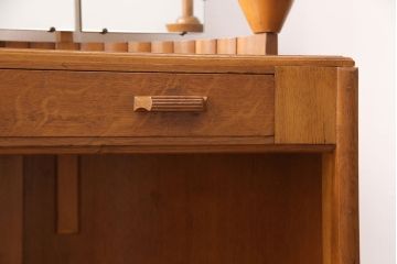 イギリスヴィンテージ　E.GOMME社　オーク材　希少品!レトロな照明付きのビンテージドレッサー&スツールセット(化粧台、三面鏡、鏡台、イス、椅子)(R-051033)