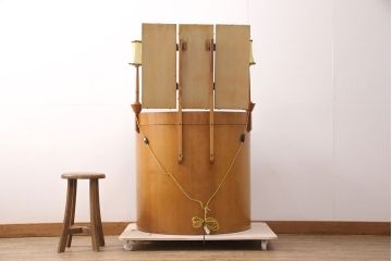 イギリスヴィンテージ　E.GOMME社　オーク材　希少品!レトロな照明付きのビンテージドレッサー&スツールセット(化粧台、三面鏡、鏡台、イス、椅子)(R-051033)
