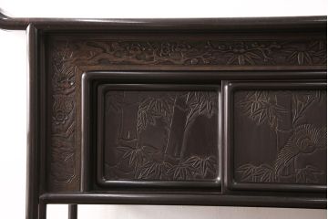 和製アンティーク　時代物　本シタン(紫檀)材　希少品!繊細な彫り装飾が見事な大型の飾り棚(茶棚、収納棚、戸棚)(R-051037)