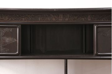 和製アンティーク　時代物　本シタン(紫檀)材　希少品!繊細な彫り装飾が見事な大型の飾り棚(茶棚、収納棚、戸棚)(R-051037)