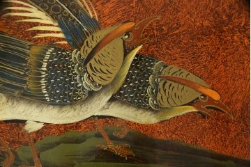 ヴィンテージ家具　繊細な絵柄が目を引くシノワズリ様式のサイドボード(リビングボード、引き出し、収納棚、ビンテージ)(R-051038)