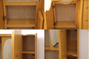 中古　IDC大塚家具　アベイル　バーズアイ(鳥眼杢)　メープル　温かみのある色合いと滑らかで美しい木肌がラグジュアリーな空間を演出するドレッサー、チェアセット(鏡台、姿見)(定価約24万円)(R-051043)