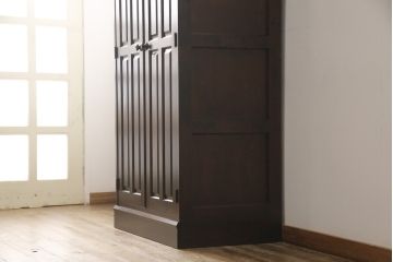 中古　北海道民芸家具　姿見付き　ポールの高さを変えられて便利!濃淡の木色が魅力的なワードローブ(洋服タンス)(R-051056)