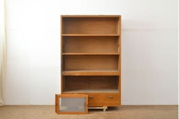 アンティーク家具　昭和中期　ラワン材　たっぷり収納できる!素朴な木の風合いが味わい深い重ね収納棚(キャビネット、飾り棚、陳列棚、店舗什器)(R-051058)