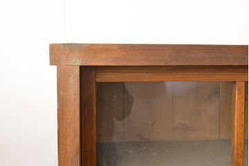 和製アンティーク　杉材　八尺もある特大サイズはレア!格子のガラスがノスタルジックな雰囲気を醸し出す重ね収納棚(ガラス戸棚、キャビネット、店舗什器)(R-051061)