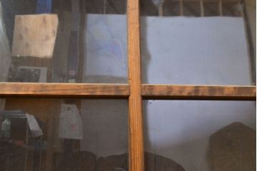 和製アンティーク　杉材　八尺もある特大サイズはレア!格子のガラスがノスタルジックな雰囲気を醸し出す重ね収納棚(ガラス戸棚、キャビネット、店舗什器)(R-051061)