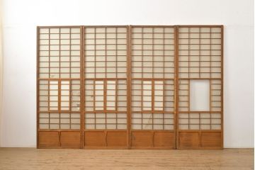 アンティーク建具　小さな障子が付いた猫間障子戸4枚セット(引き戸、建具)(R-051064)